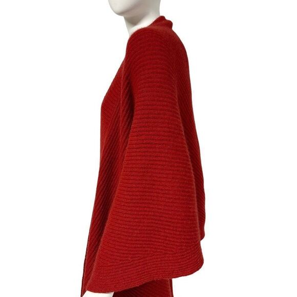 NWT Maison de Papillon Red Pure Cashmere Heavy Knit Rib Knit Cape Womens Size S - Picture 4 of 11